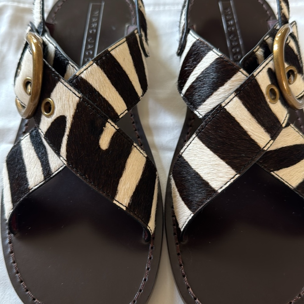 NEW Marc Jacobs Haircalf Zebra Slingback Sandals - Size EU40 / US10 - Picture 6 of 9